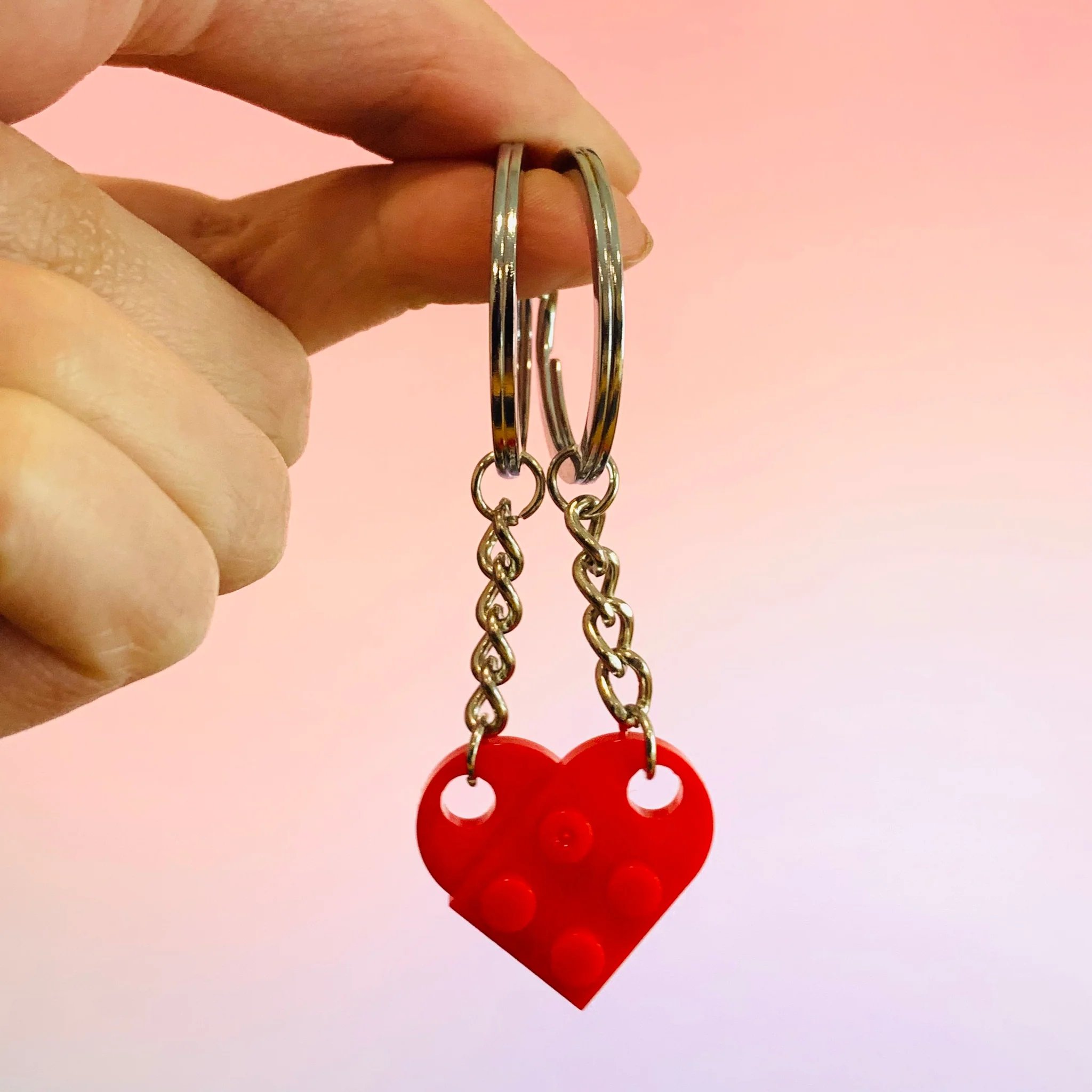 Separate, But Always Connected Building Block Heart Couple Keychain