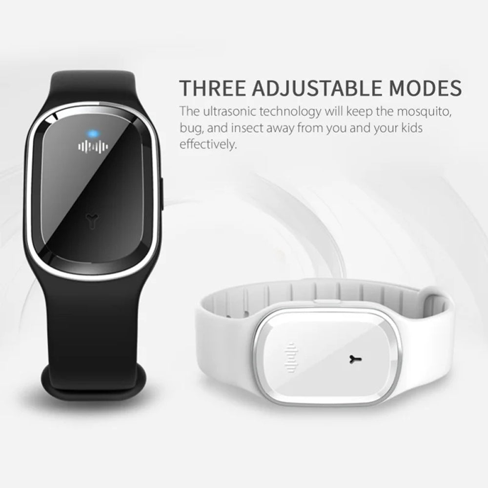 Ultrasonic Mosquito Repellent Bracelet with Adjustable Silicone Band and 130-Hour Battery