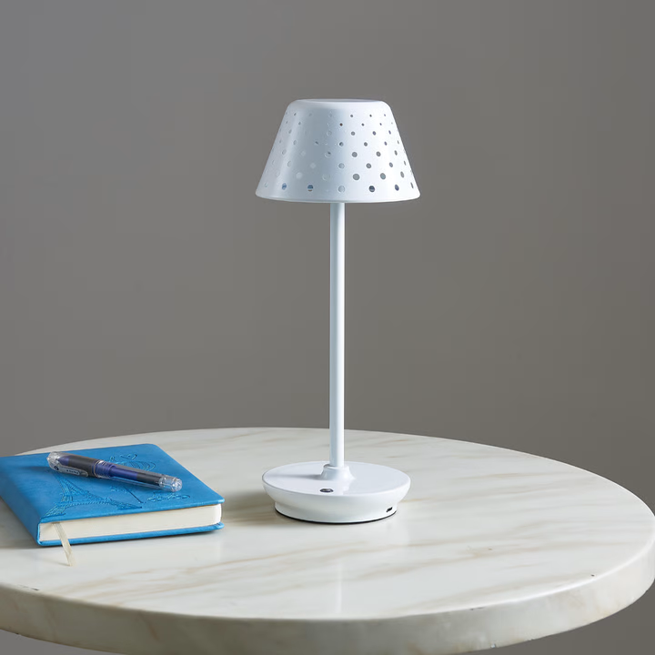 Retro Cordless Table Lamp With Perforated Lampshade