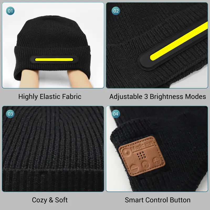 Smart Beanie with 3-Stage LED Lighting & Bluetooth music headphones