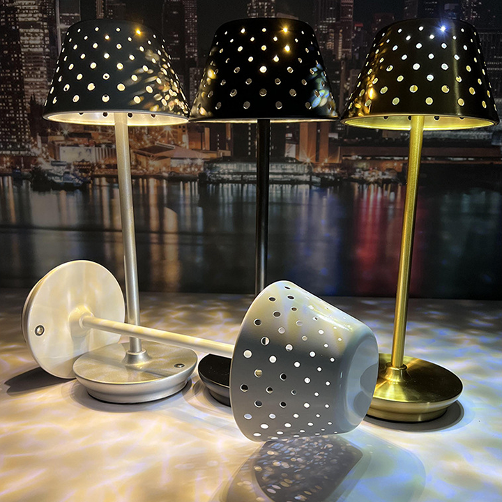 Retro Cordless Table Lamp With Perforated Lampshade