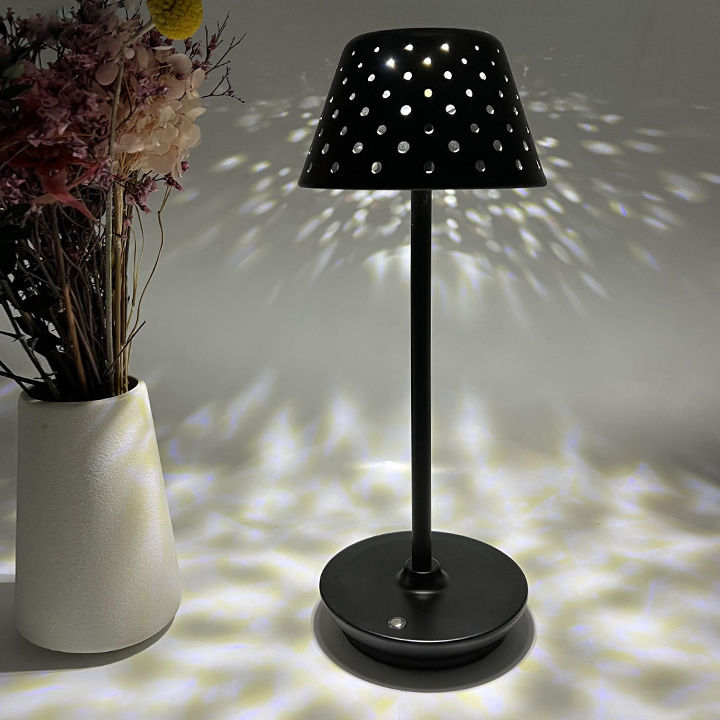 Retro Cordless Table Lamp With Perforated Lampshade