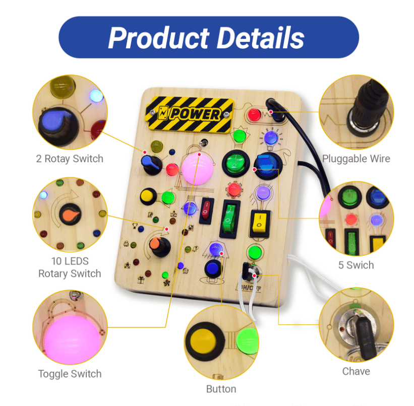 Montessori Sensory Toys, Square-Shaped Wooden Busy Board