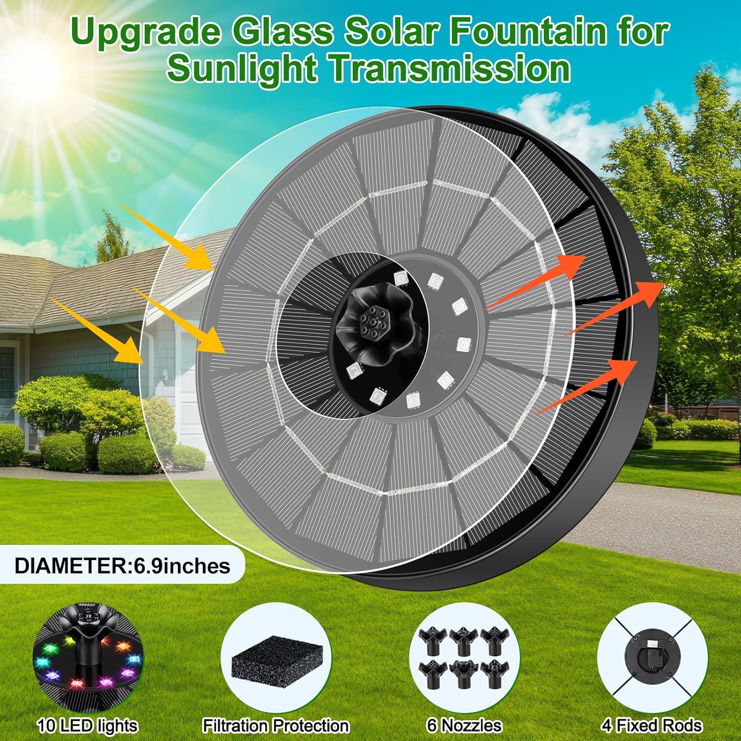 Solar Fountain Pump with 3 Spray Height Adjustments