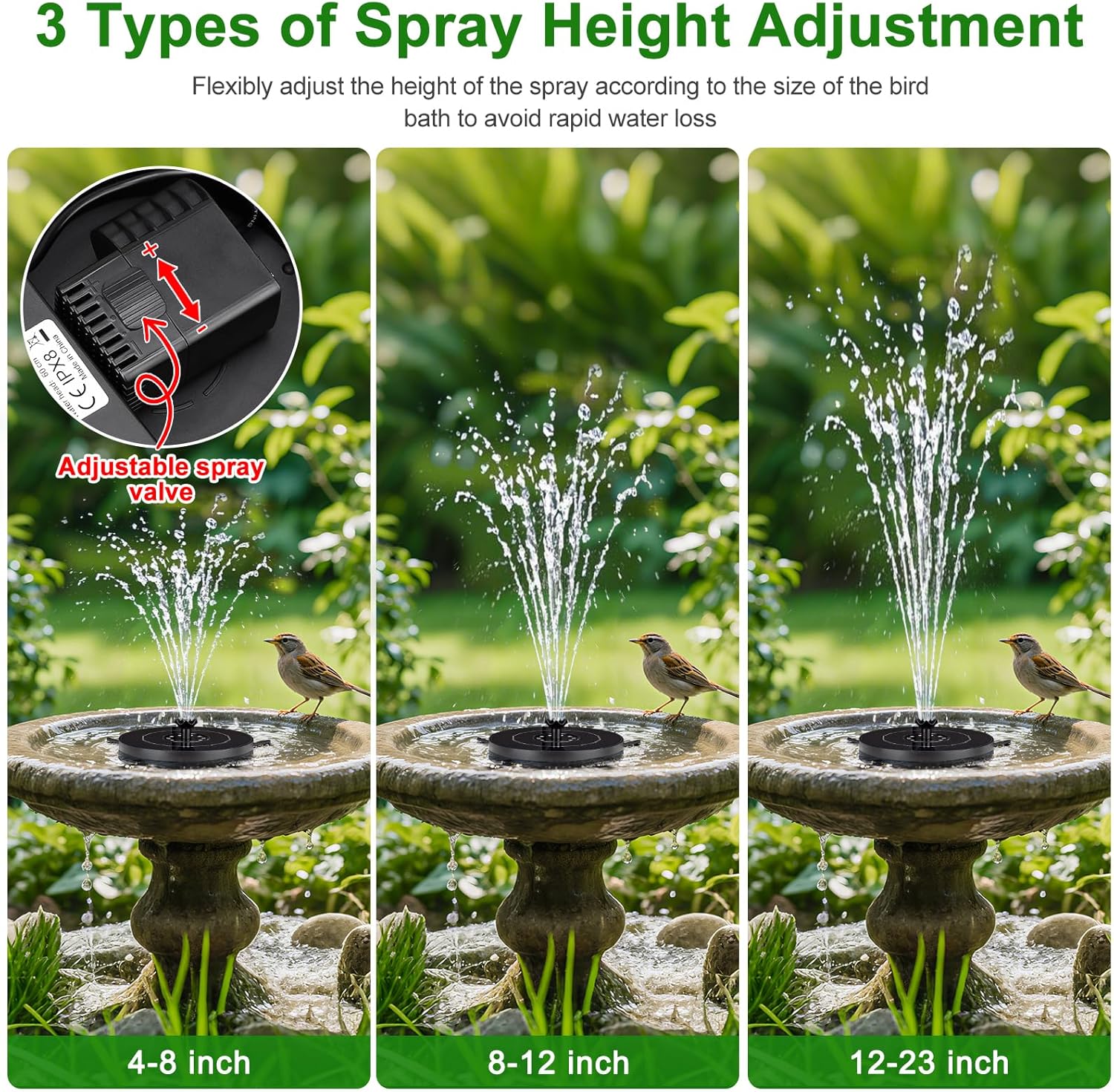 Solar Fountain Pump with 3 Spray Height Adjustments
