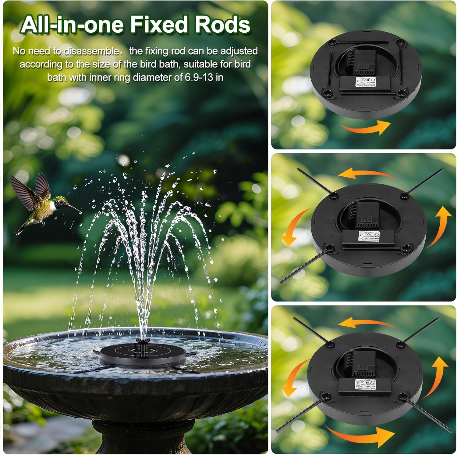 Solar Fountain Pump with 3 Spray Height Adjustments