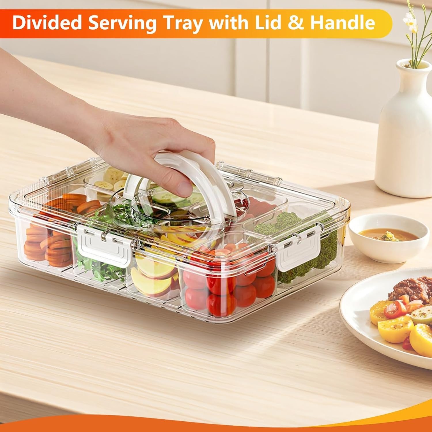 Portable Snack Containers Box 8 Compartment Divided Serving Tray with Lid