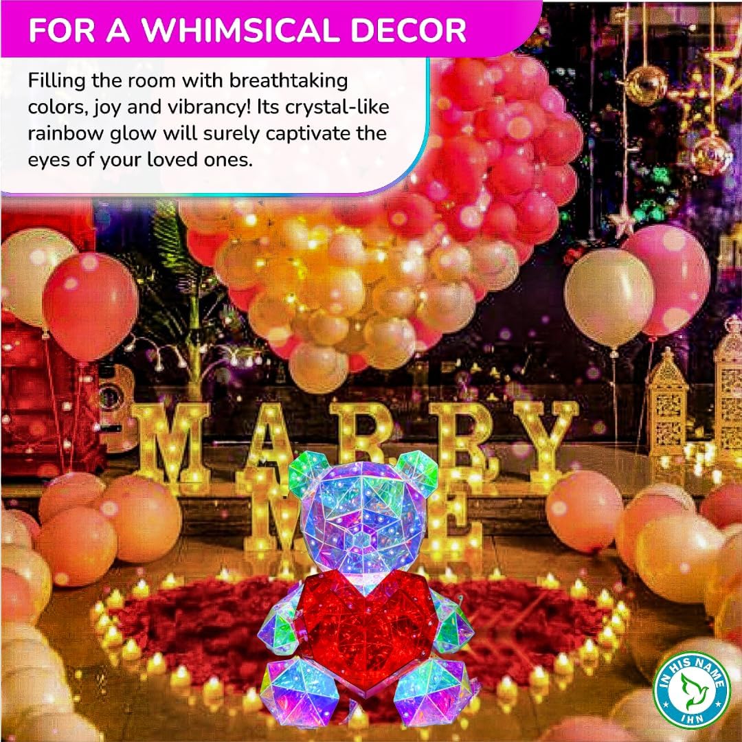 ✨Premium LED Teddy Bear Night Light – Colorful Crystal-Style Bear with Heart