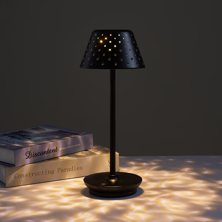 Retro Cordless Table Lamp With Perforated Lampshade