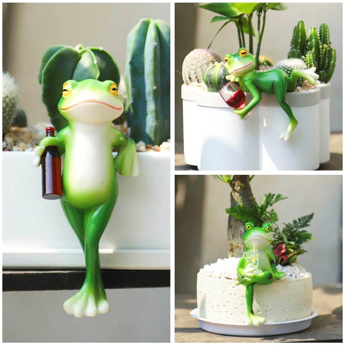 Tipsy Frog Sculpture, Flower Pot Decoration