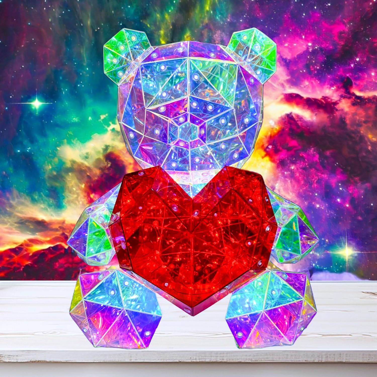 ✨Premium LED Teddy Bear Night Light – Colorful Crystal-Style Bear with Heart