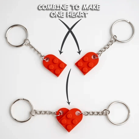 Separate, But Always Connected Building Block Heart Couple Keychain