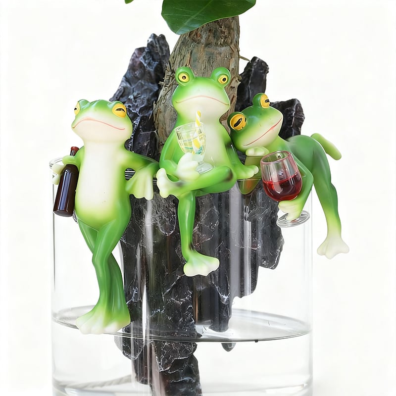 Tipsy Frog Sculpture, Flower Pot Decoration