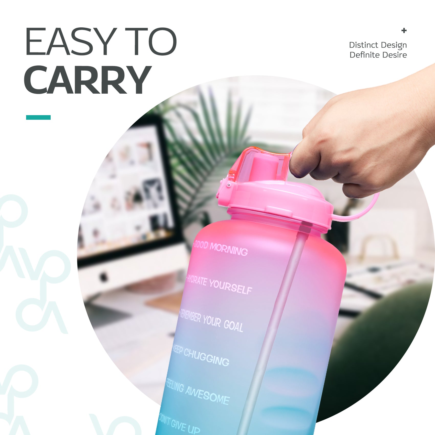64oz Leak-Proof Water Bottle with Detachable Straw for Fitness