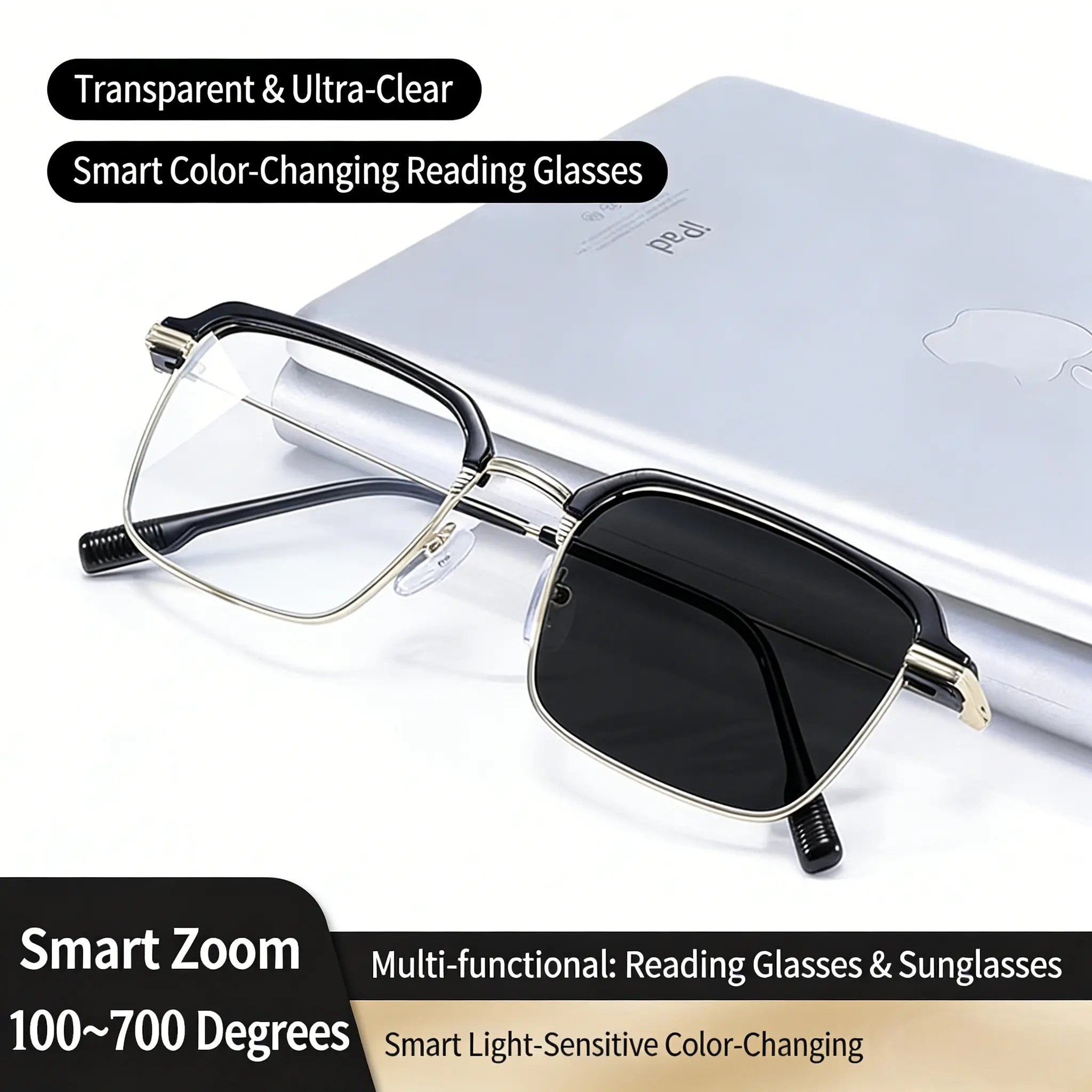 High-Definition Eye Protection Blue Light Filter Intelligent Zoom Progressive Lenses Reading Glasses