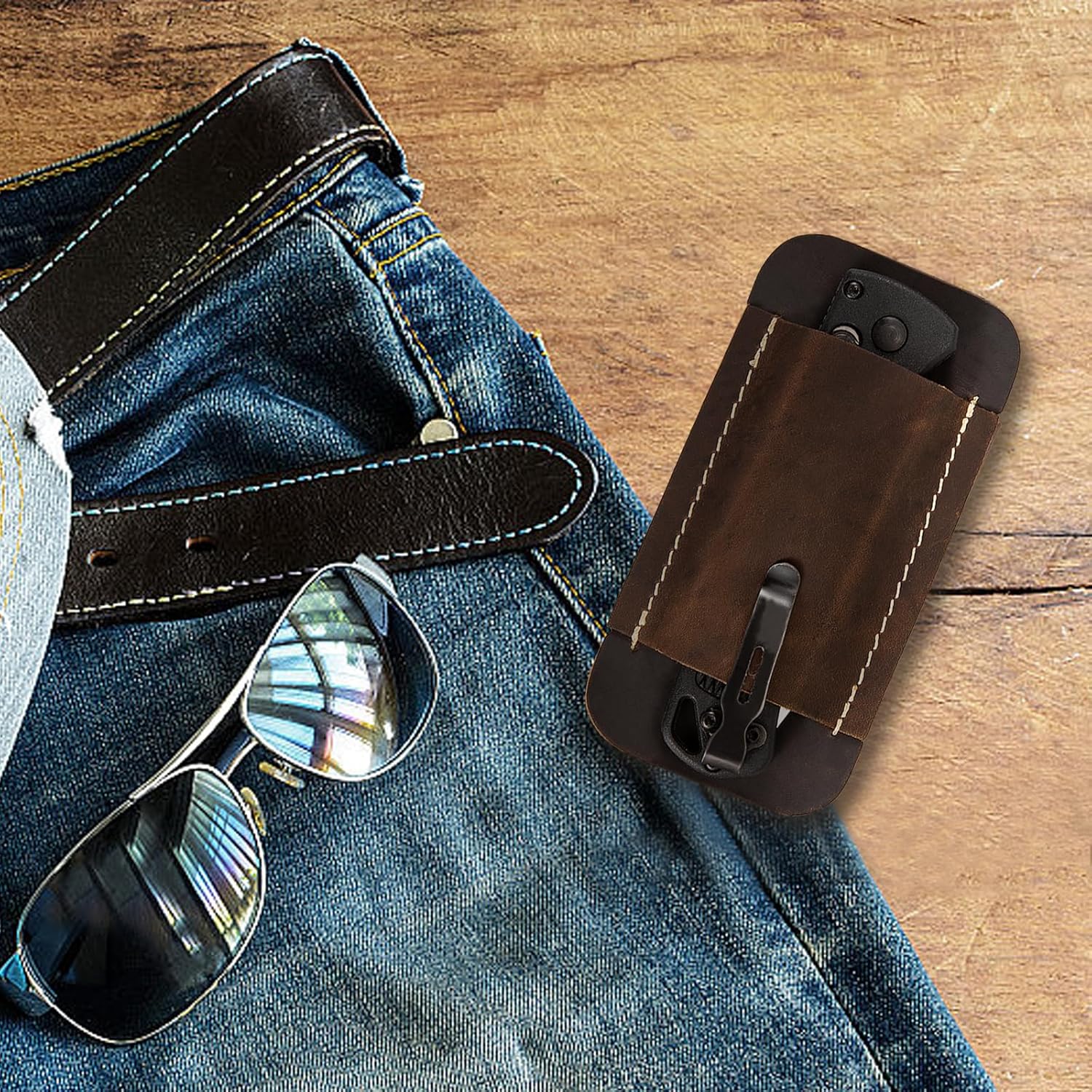 Retro Belt Carrying Leather Knife Scabbard Horizontally