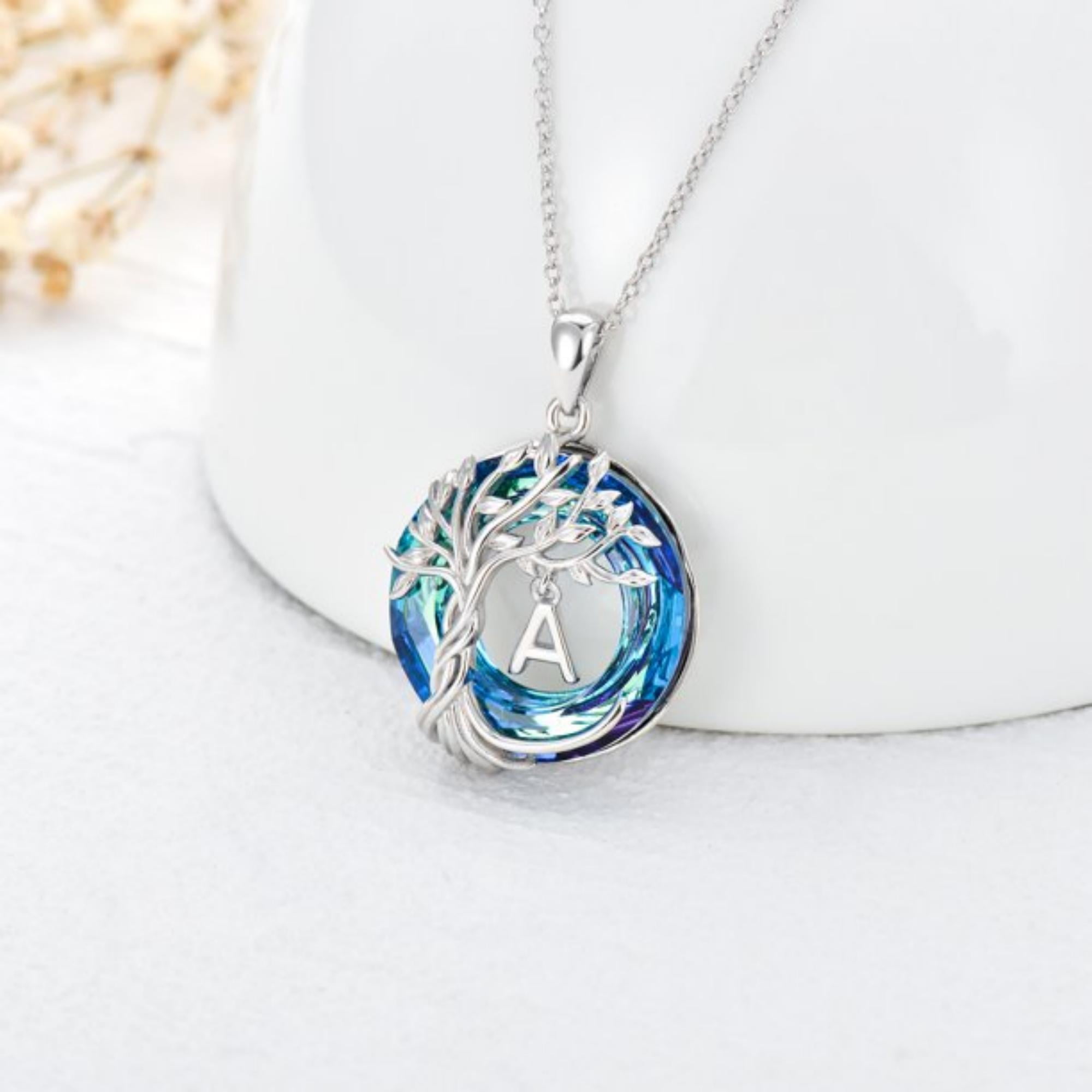 HESHPAWS Tree of Life Necklace for Women, A-Z Initial Letter Jewelry, English Alphabet Jewelry Gifts
