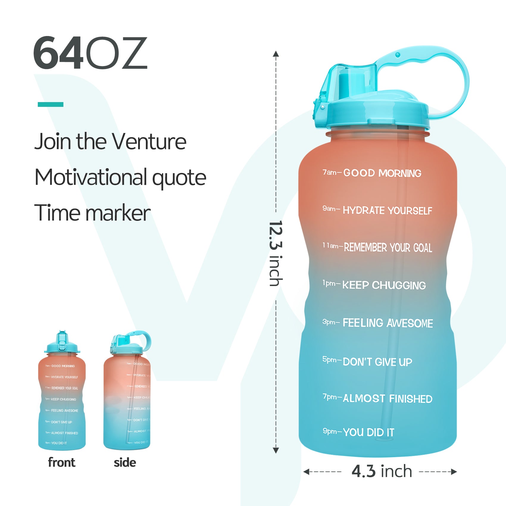 64oz Leak-Proof Water Bottle with Detachable Straw for Fitness