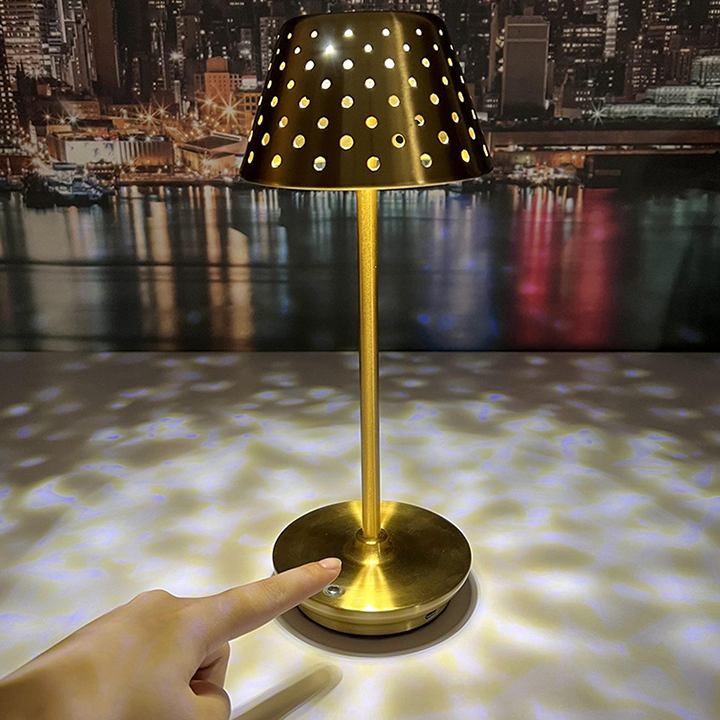 Retro Cordless Table Lamp With Perforated Lampshade