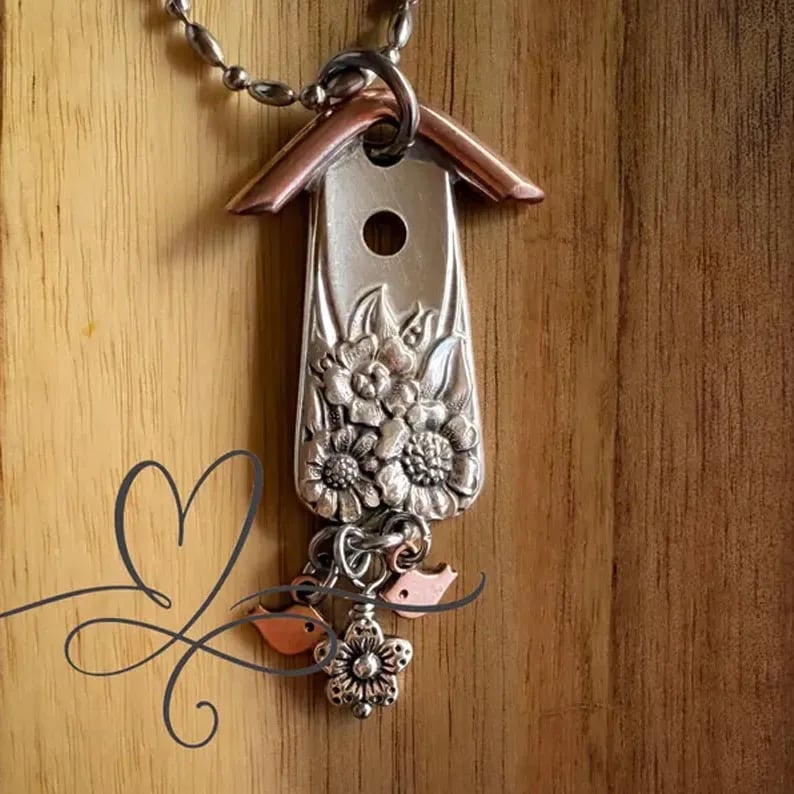 Silverware Birdhouse Necklace 
