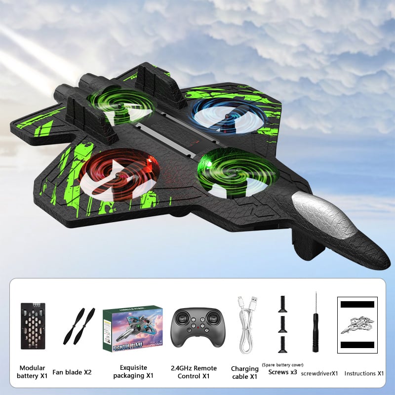 RC Stunt Fighter Jet Toy for Kids with 360° Flips & LED Lights