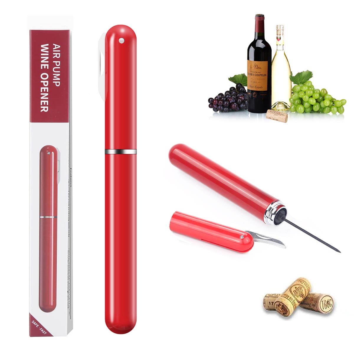 Air pressure wine corkscrew