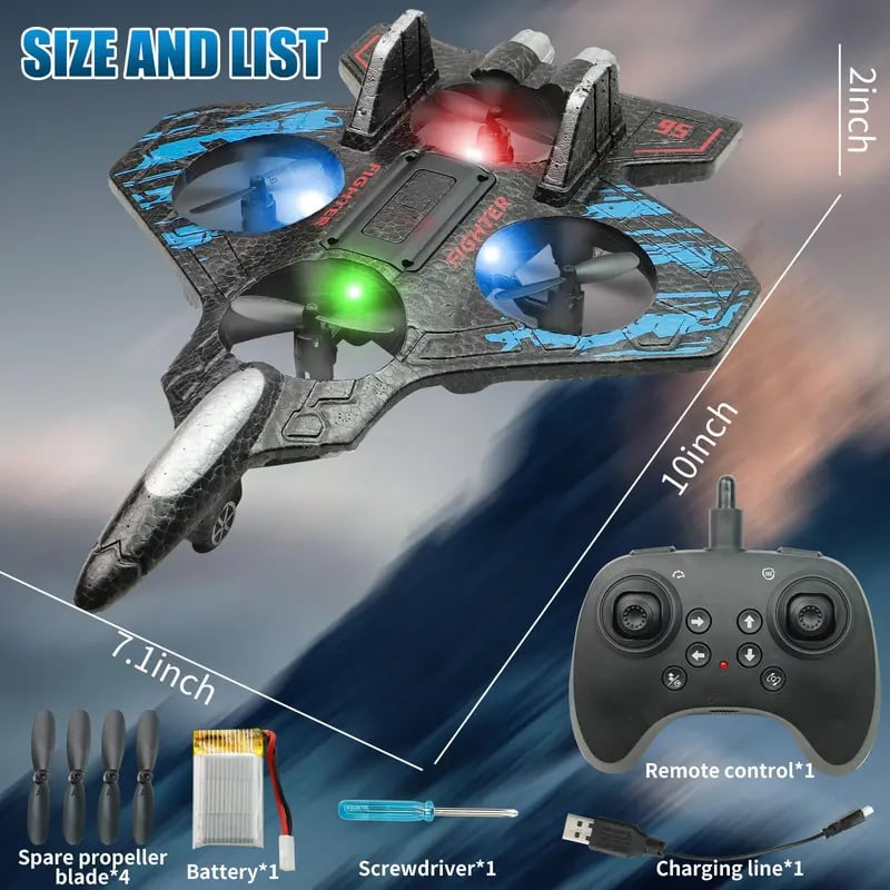RC Stunt Fighter Jet Toy for Kids with 360° Flips & LED Lights