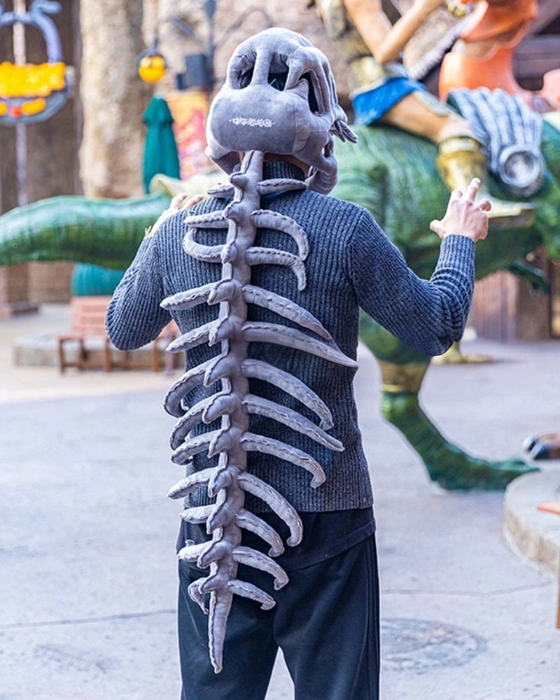 🦖✨Spooky Skeleton Dinosaur Mask🎭 Plush Head-to-Spine Halloween Costume