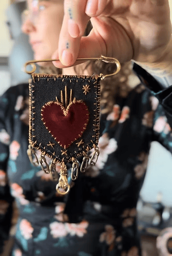 Hand-Embroidered Hope Protection Pocket Brooch