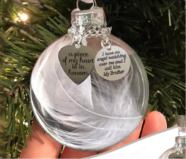 "A Piece of My Heart Is In Heaven" Feather Ball Memorial Ornament