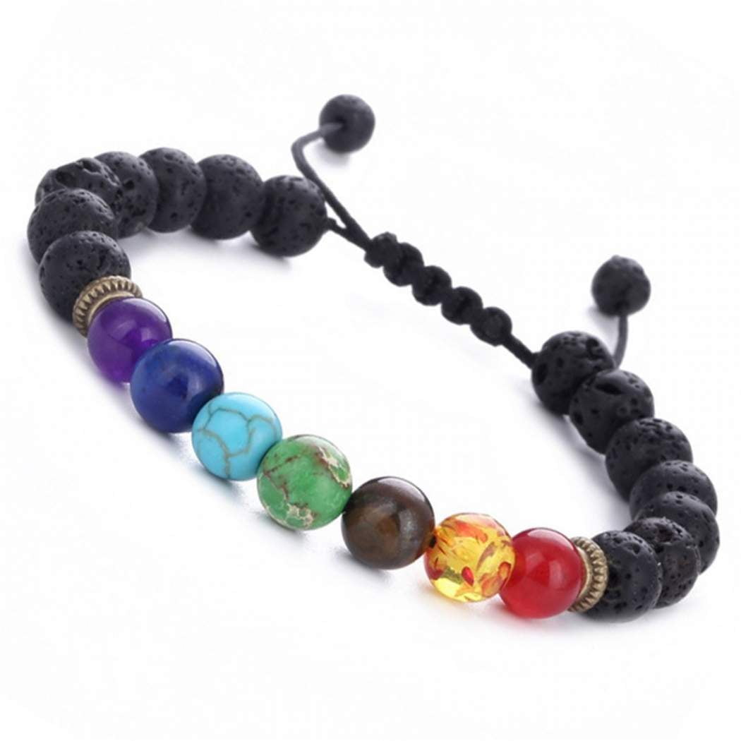 7 Genuine Chakra Healing Natural Stone Adjustable and Hematite Bead Bracelet