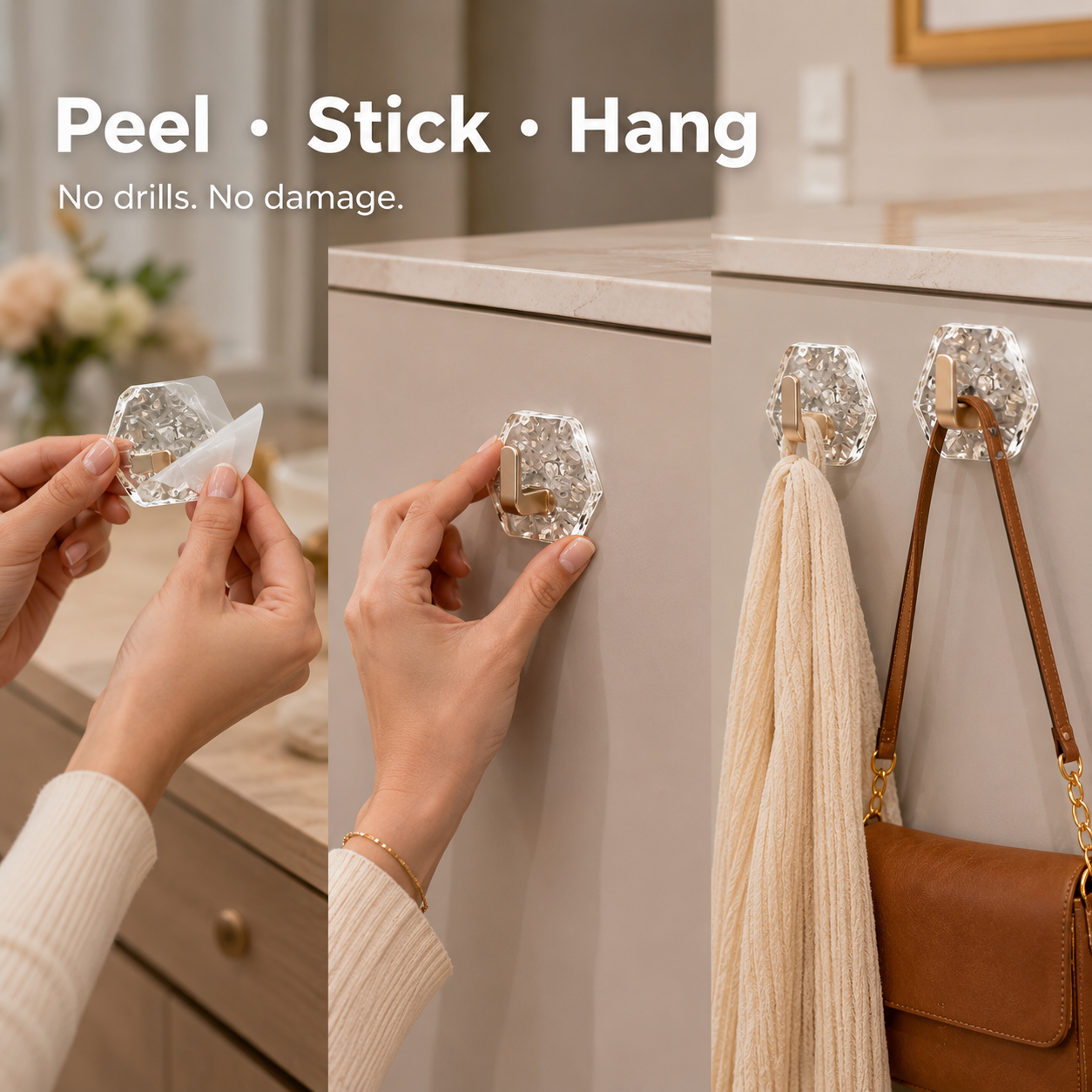 10-Pack Heavy-Duty Adhesive Hooks – Strong Hold. No Drilling