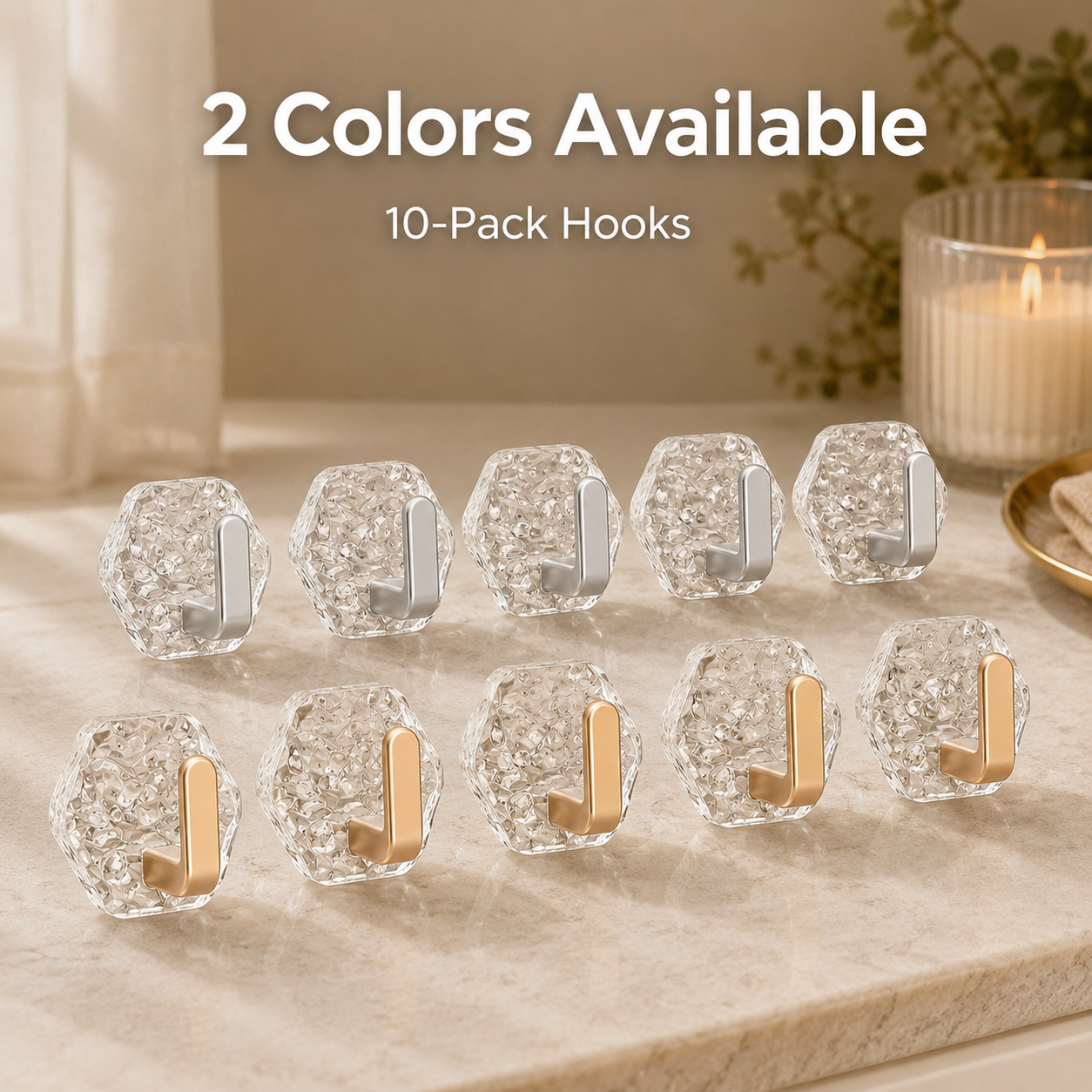 10-Pack Heavy-Duty Adhesive Hooks – Strong Hold. No Drilling