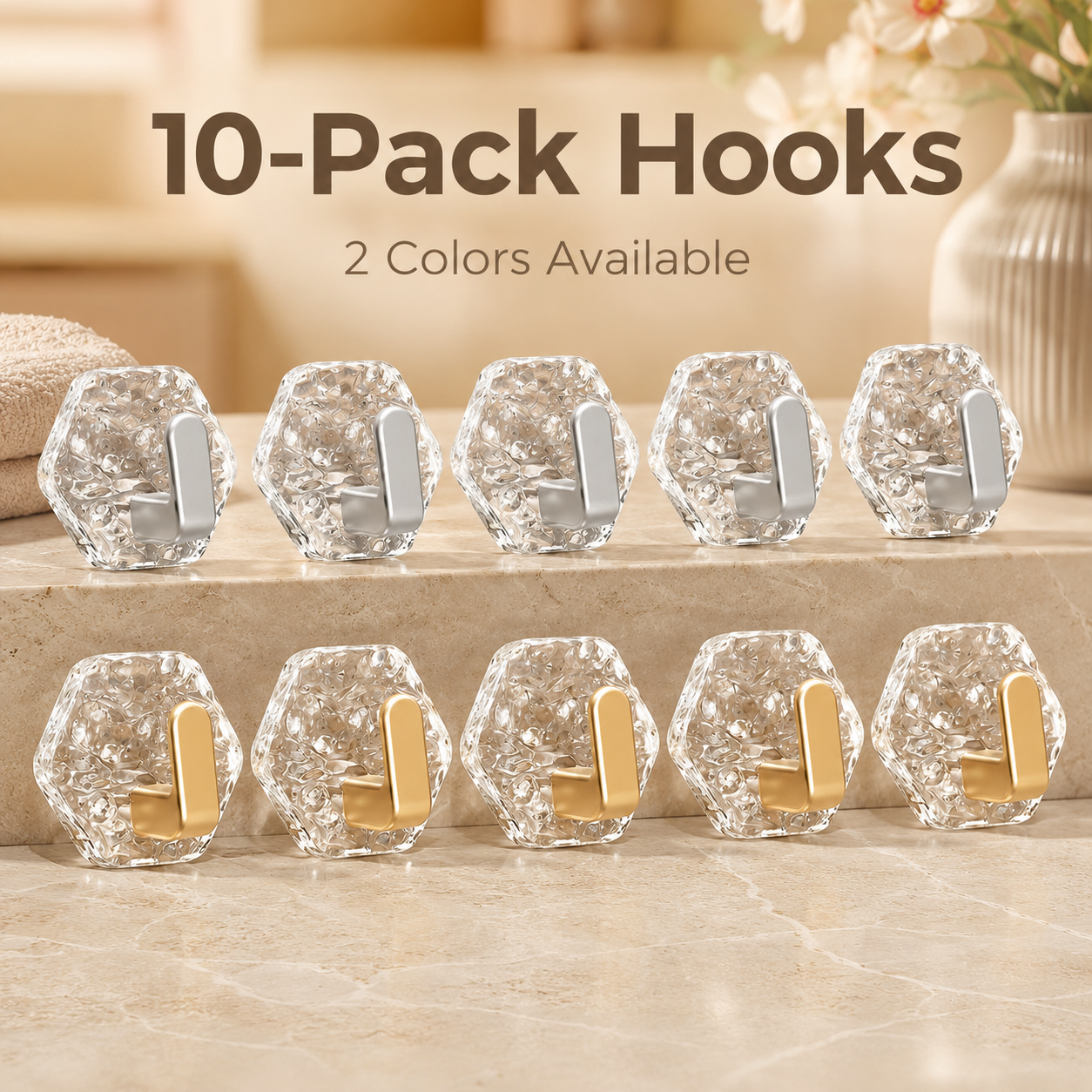 10-Pack Heavy-Duty Adhesive Hooks – Strong Hold. No Drilling