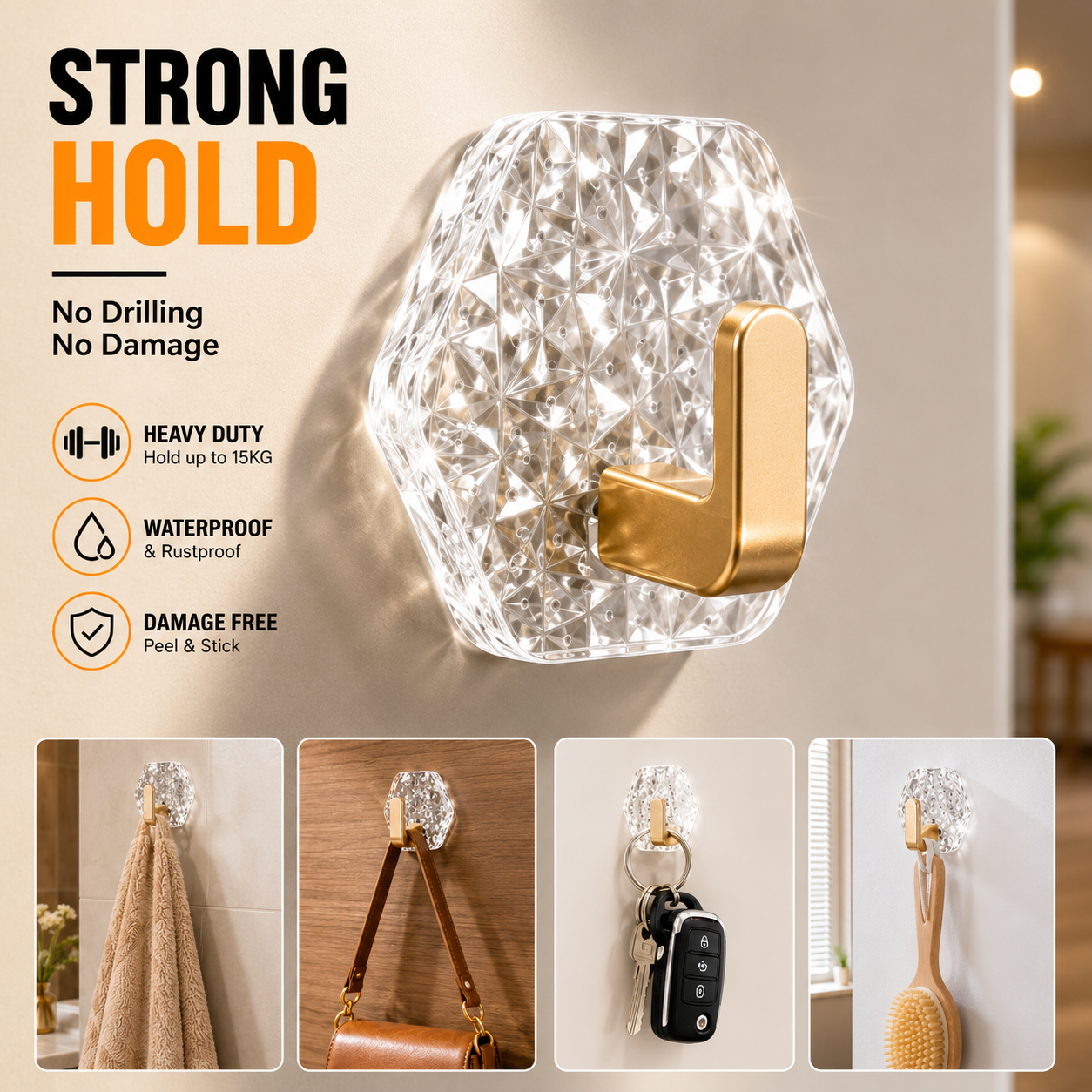 10-Pack Heavy-Duty Adhesive Hooks – Strong Hold. No Drilling
