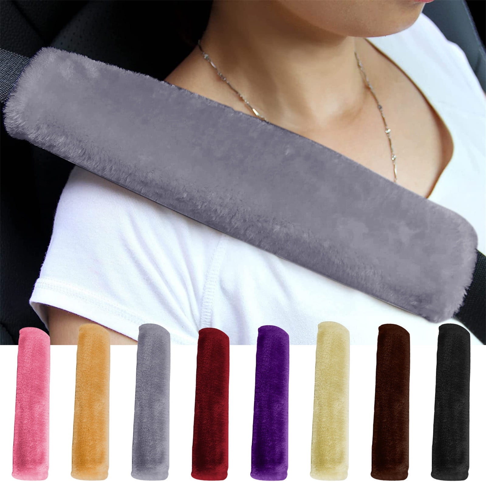 2pcs Soft Faux Sheepskin Cover Seat Belt Shoulder Strap Covers Shoulder Pad for Car & Bag