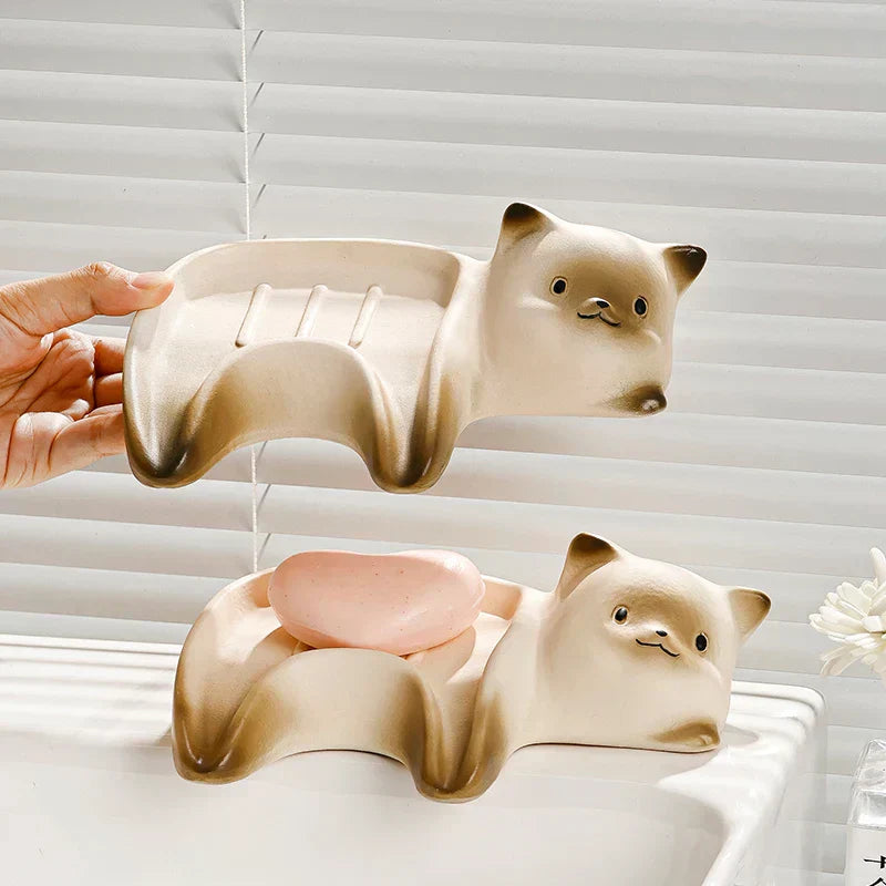 Adorable Kitty Ceramic Soap Dish