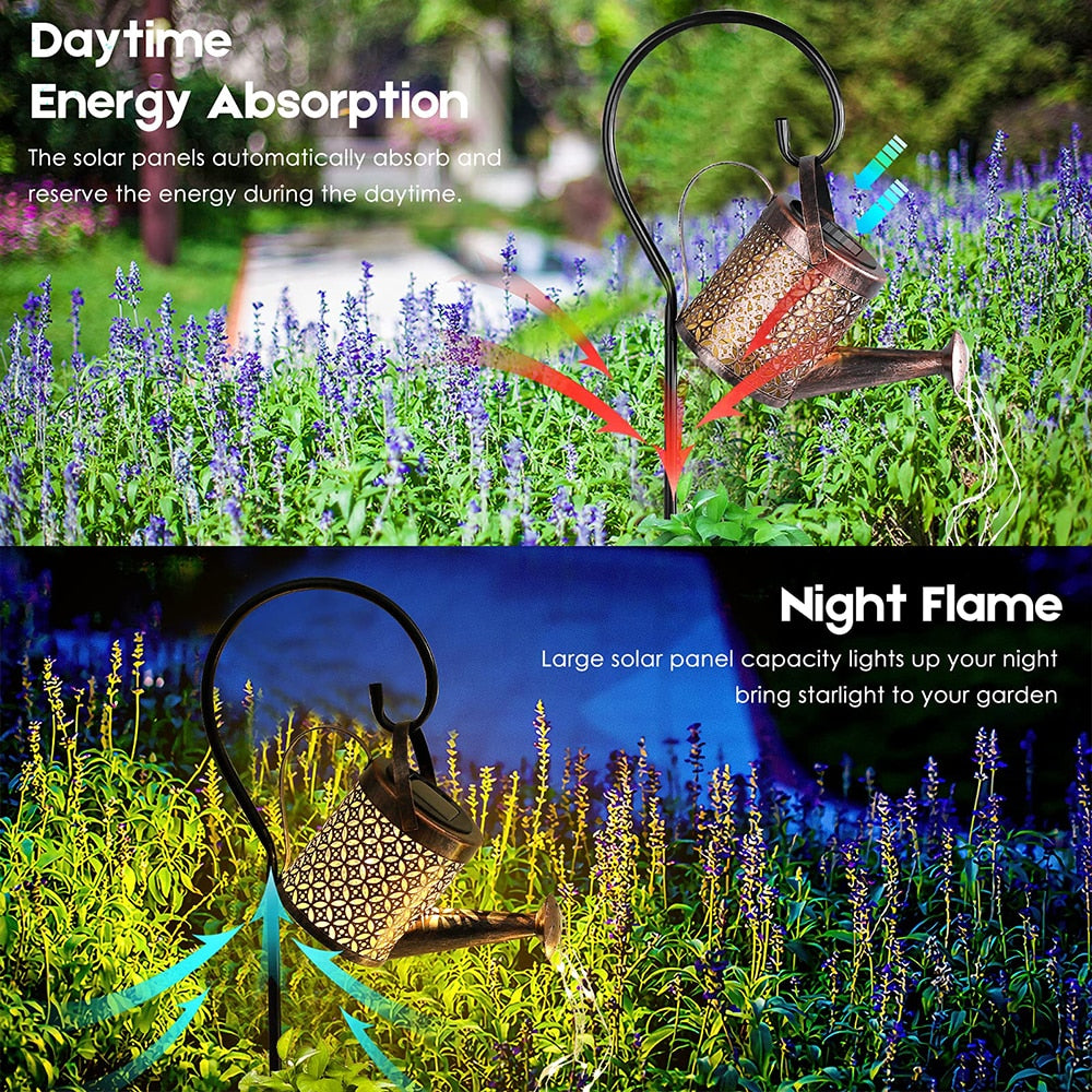 Solar Powered Outdoor Patio Watering Can Lamp