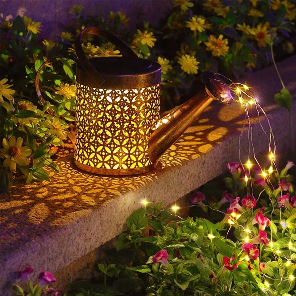 Solar Powered Outdoor Patio Watering Can Lamp