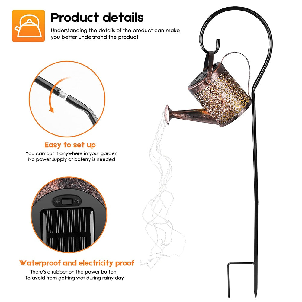 Solar Powered Outdoor Patio Watering Can Lamp