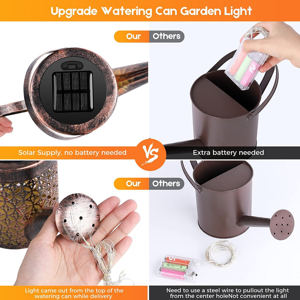 Solar Powered Outdoor Patio Watering Can Lamp