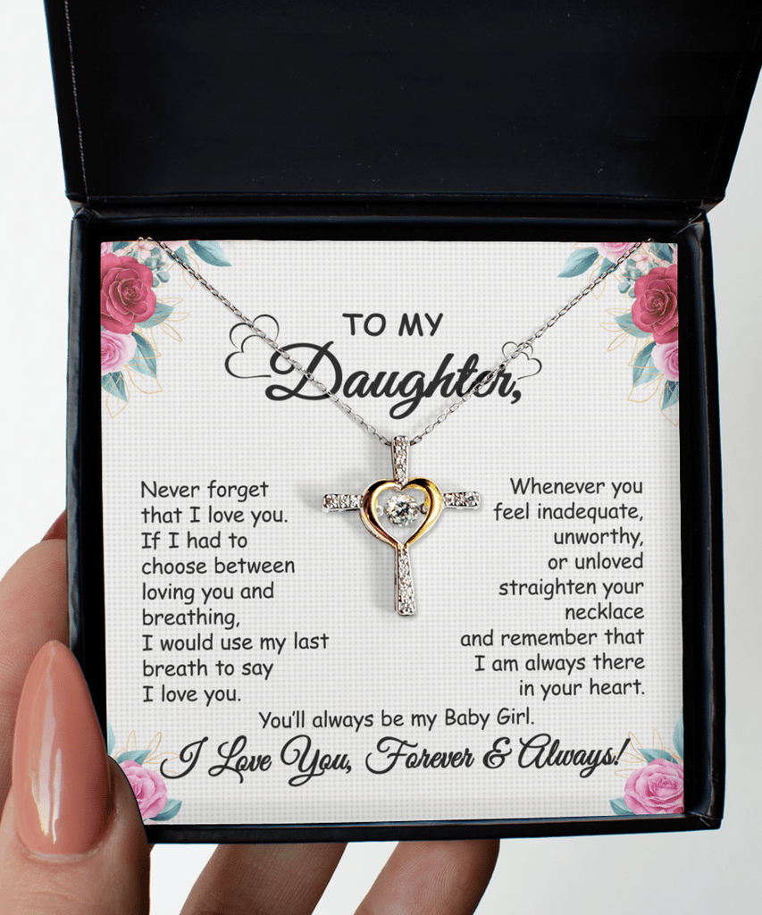 Promotion -  Gift To My Baby Girl Daughter - Cross Dancing Necklace With Message Card Gift