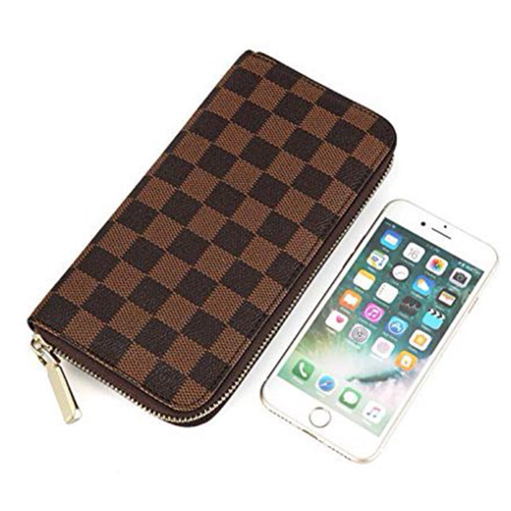 Checkered Zip Around Wallets for Women