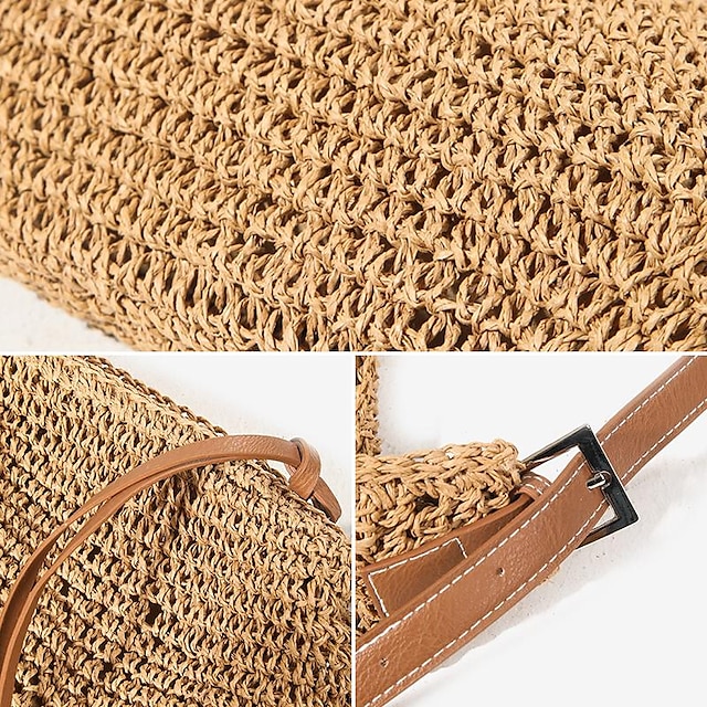 Women's Handwoven Straw Crossbody Bags – Boho Summer Beach Shoulder Bag with Adjustable Leather Strap