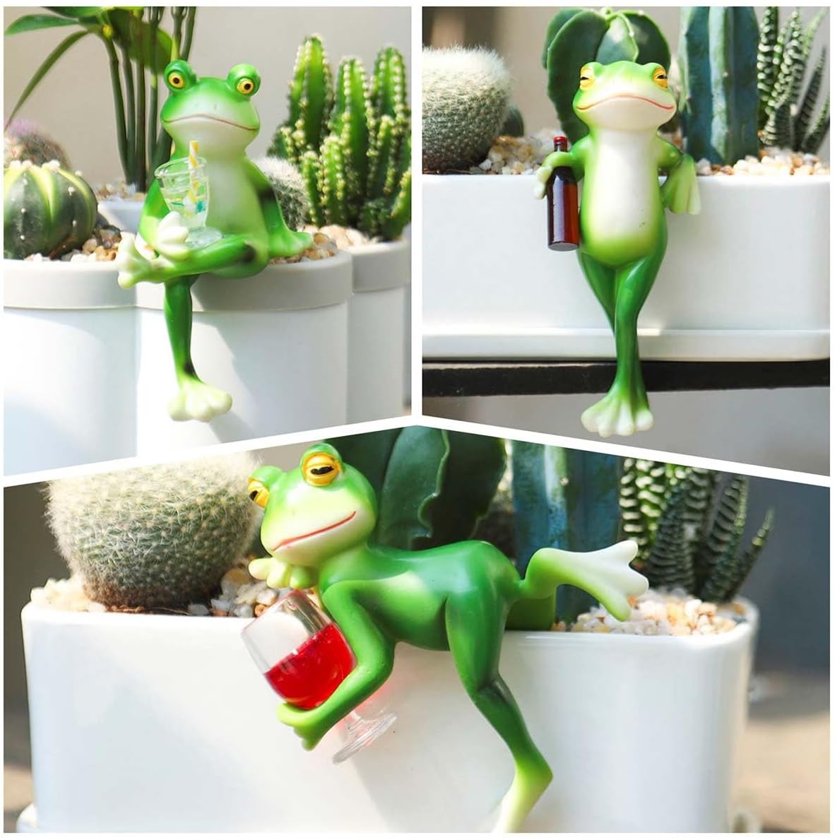 Tipsy Frog Sculpture, Flower Pot Decoration