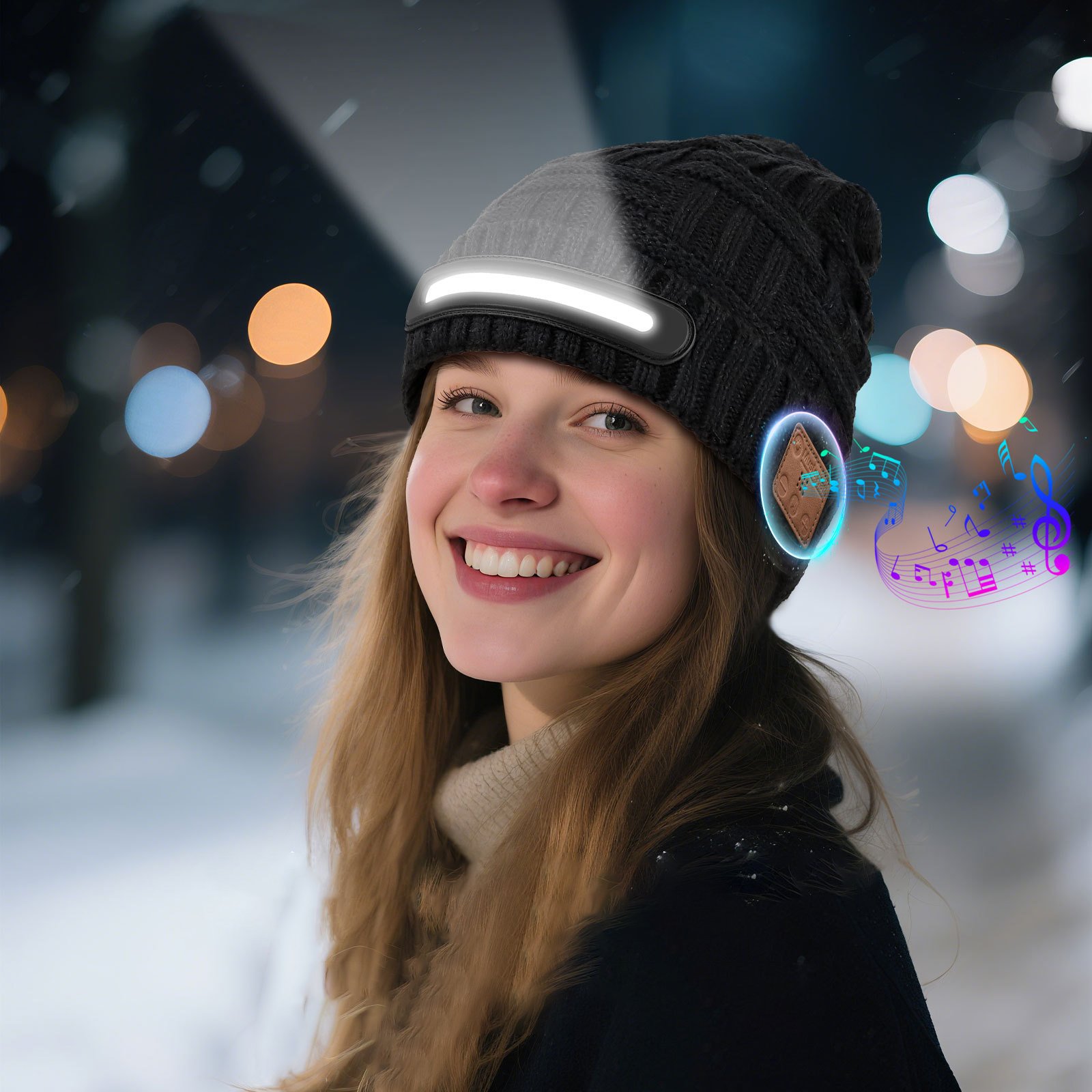 Smart Beanie with 3-Stage LED Lighting & Bluetooth music headphones