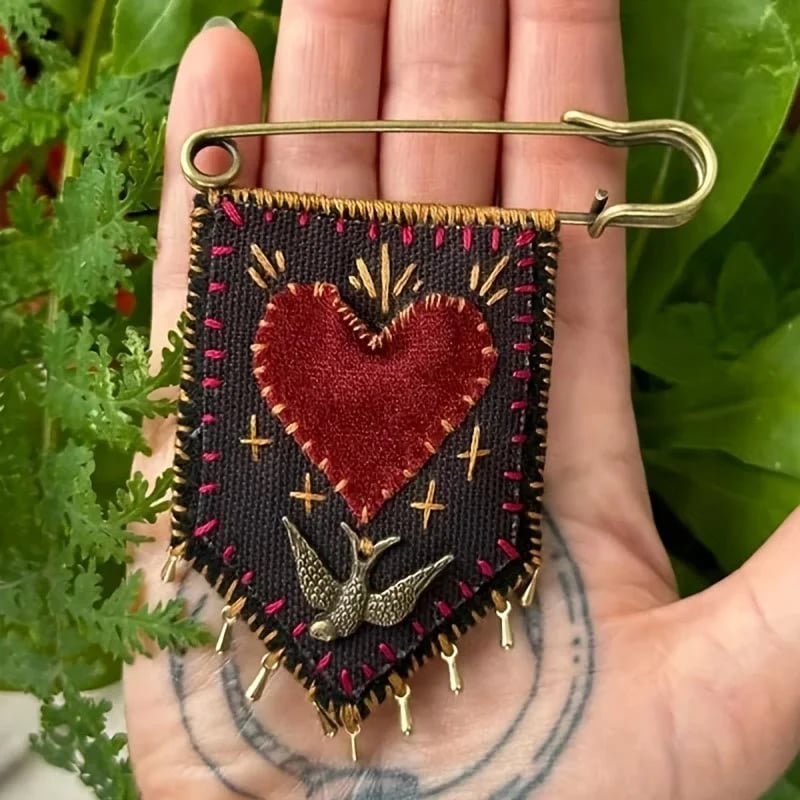 Hand-Embroidered Hope Protection Pocket Brooch