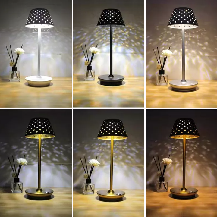 Retro Cordless Table Lamp With Perforated Lampshade