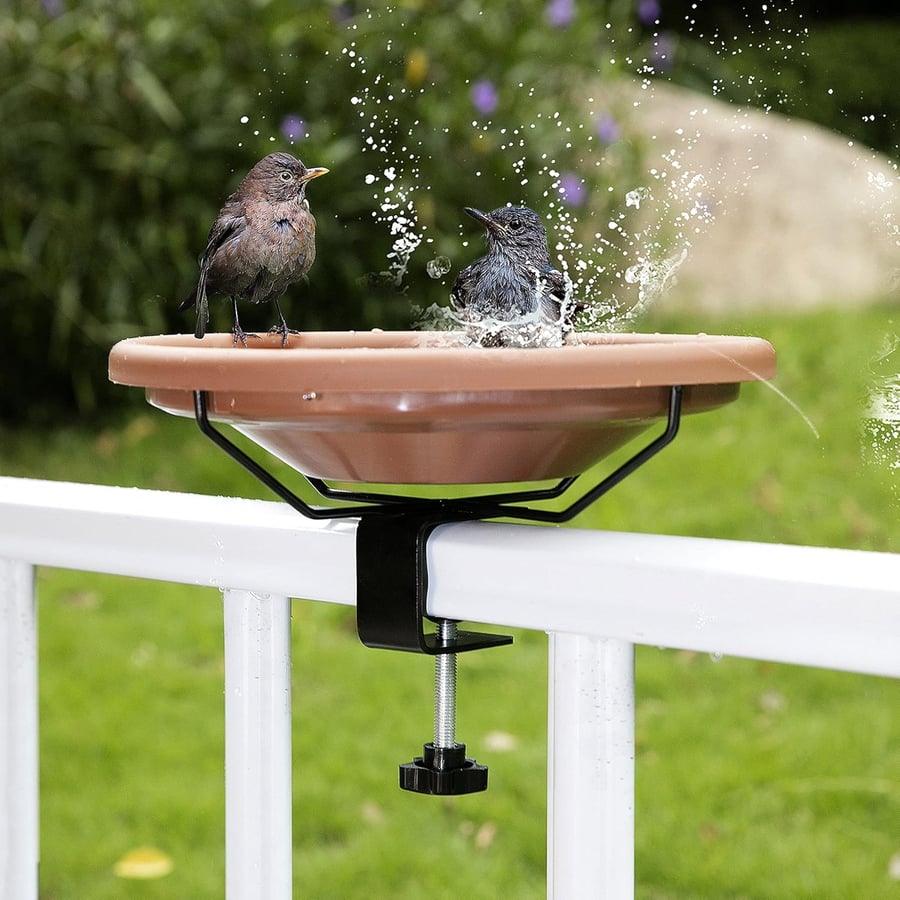 Clamp-On Bird Bath for Balcony Railings & Decks, Removable Outdoor Birdbath Bowl