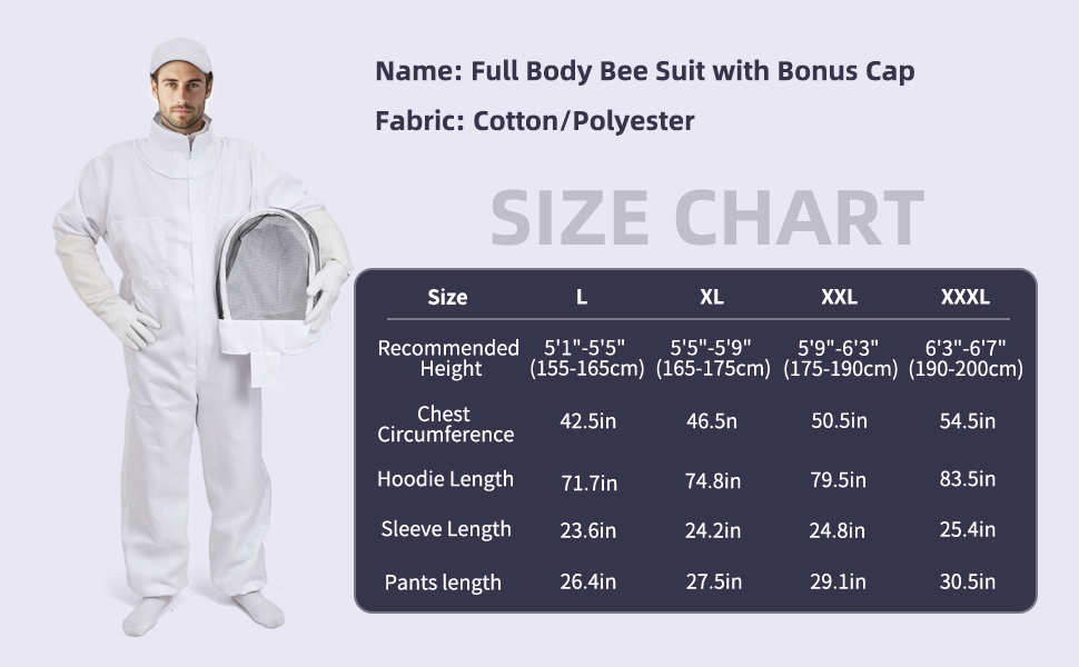 Bee Suit Size Chart